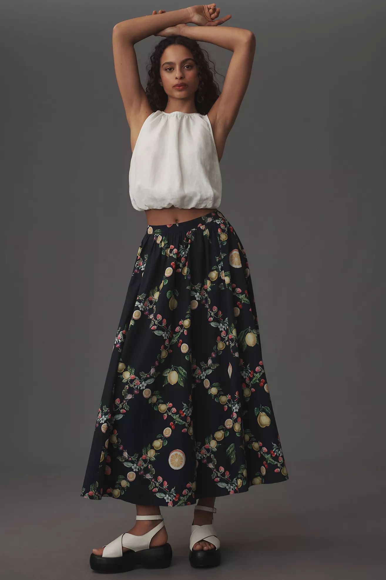Maeve Poplin Printed Midi Skirt | Anthropologie (US)
