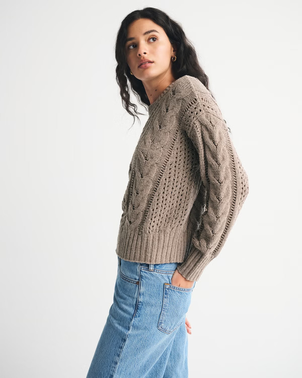 Textural Stitch Cable Crew Sweater | Abercrombie & Fitch (US)