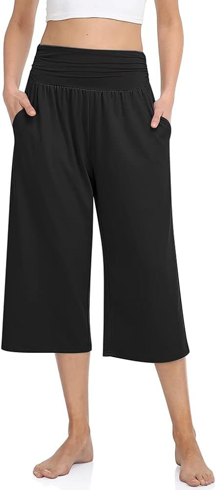 TARSE Women's High Waisted Capri Pants Casual Wide Leg Yoga Pants Loose Soft Pajamas with Pockets... | Amazon (US)