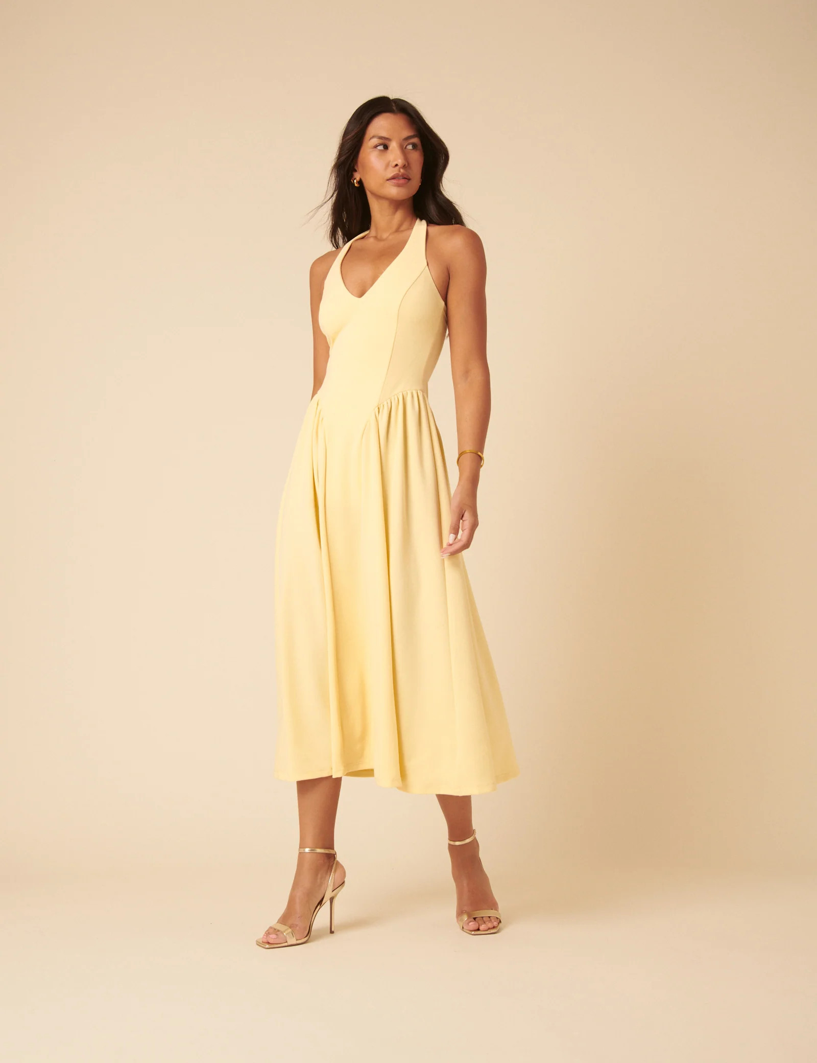 Butter Yellow Amie Halterneck Midi Dress | Nobody's Child