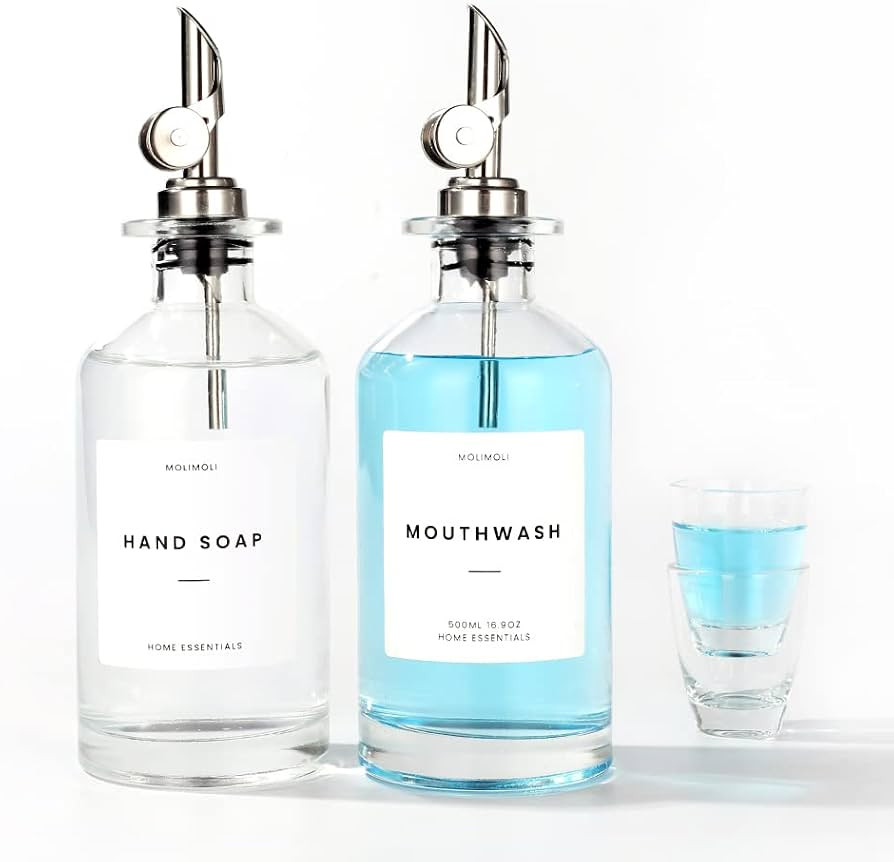 MoliMoli 350ml/11.8 Oz Mouthwash Dispenser for Bathroom with Reusable Cups, Glass Mouthwash Dispe... | Amazon (US)