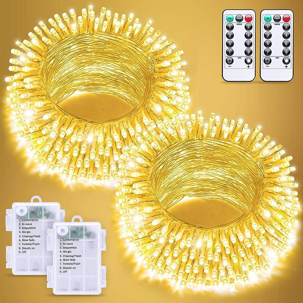 JMEXSUSS 2 Pack Warm White Battery Operated String Lights Outdoor, Each 33ft 100 LED Battery Powe... | Amazon (US)