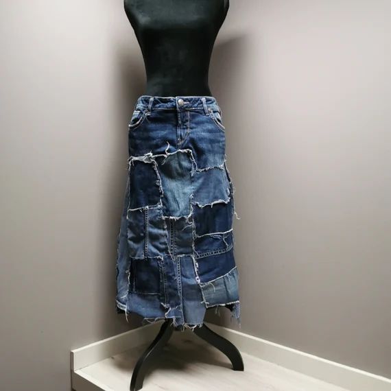 Denim Patchwork Skirt  Size 34 | Etsy | Etsy (US)