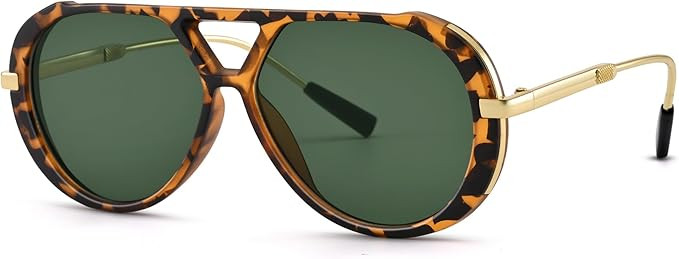 RAYSOL Trendy Oversized Aviator Sunglasses for Women Men 70s Retro Double Bridge Metal Aviators S... | Amazon (US)