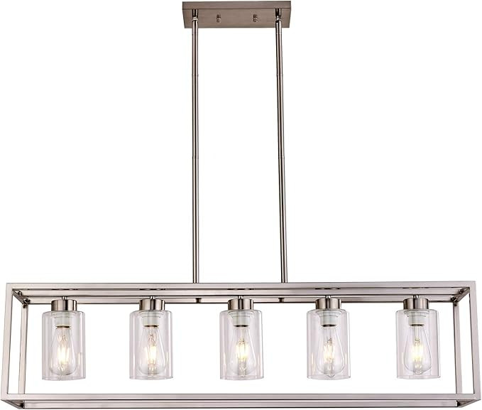 Sivilynus 5 Lights Brushed Nickel Dining Room Chandelier Hanging Light Fixture Modern Kitchen Isl... | Amazon (US)