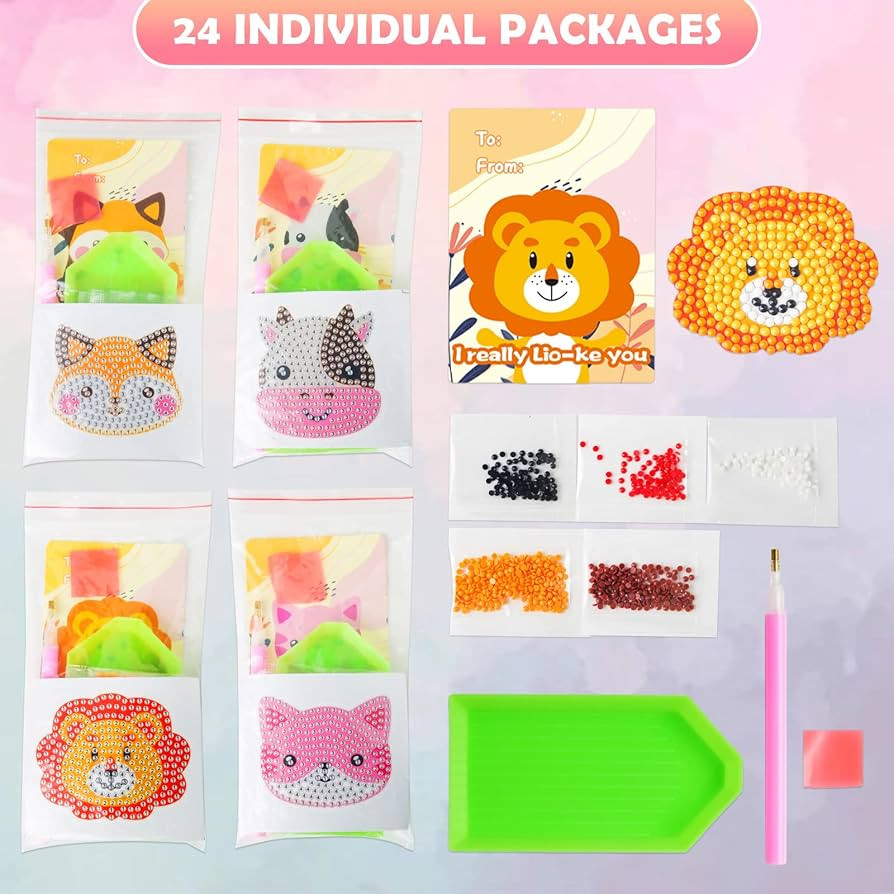 24 Pack Kid's Valentine's Day Cards with 5D Diamond Sticker Kits For Kids, Painting Craft Gift fo... | Amazon (US)