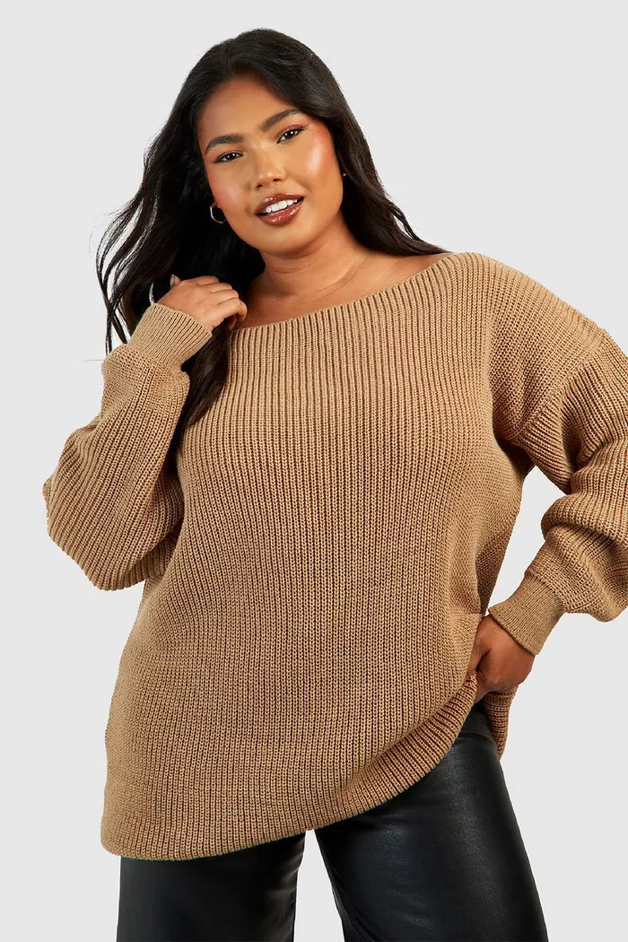 Plus Boat Neck Longline Sweater | boohoo (US & Canada)