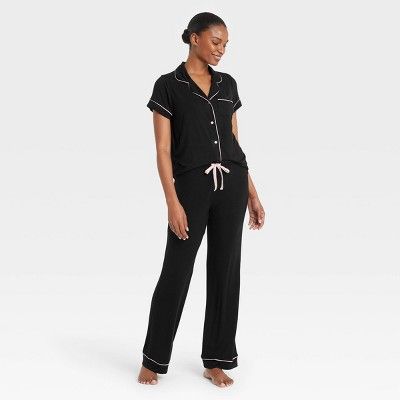 Women's Beautifully Soft Short Sleeve Notch Collar Top and Pants Pajama Set - Stars Above™ | Target