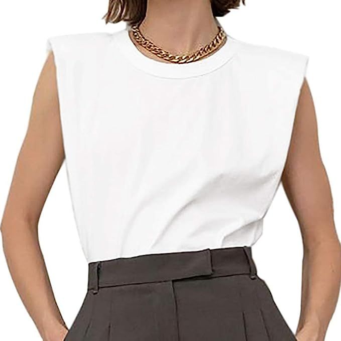 Cocobla Women Loose Cotton Padded Shoulder Sleeveless Tank Tops Round Neck T-Shirts | Amazon (US)
