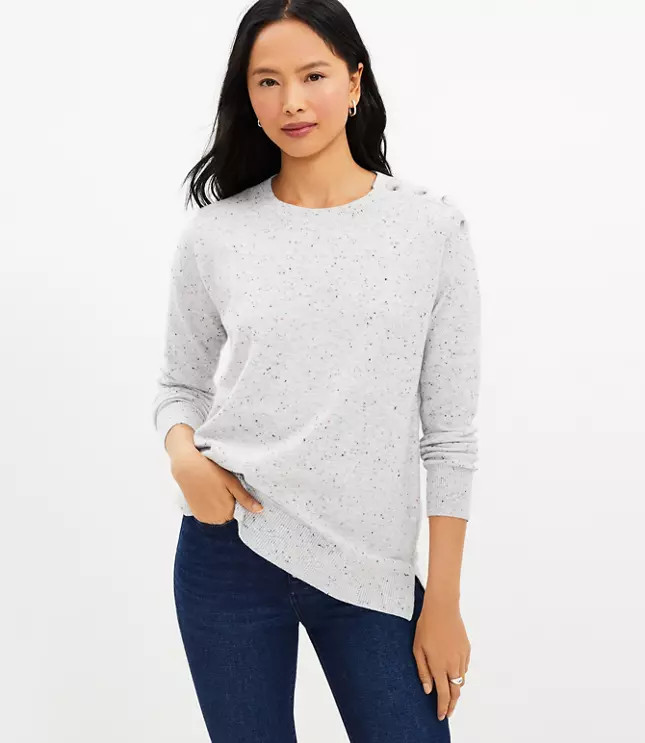 Flecked Shoulder Button Tunic Sweater | LOFT