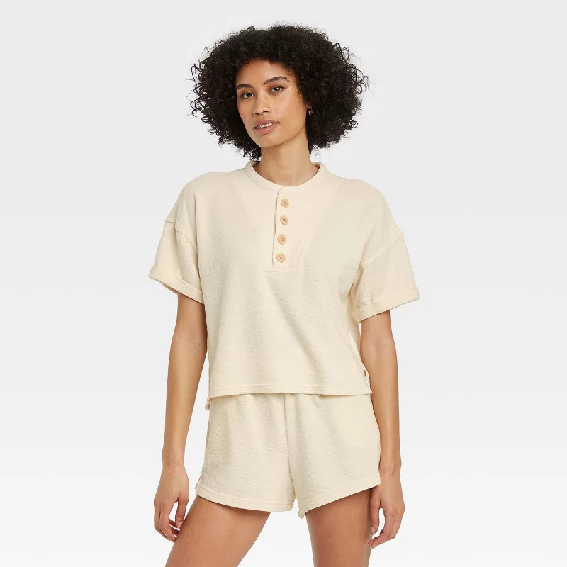Women's Short Sleeve French Terry Henley Shirt - Universal Thread™ | Target
