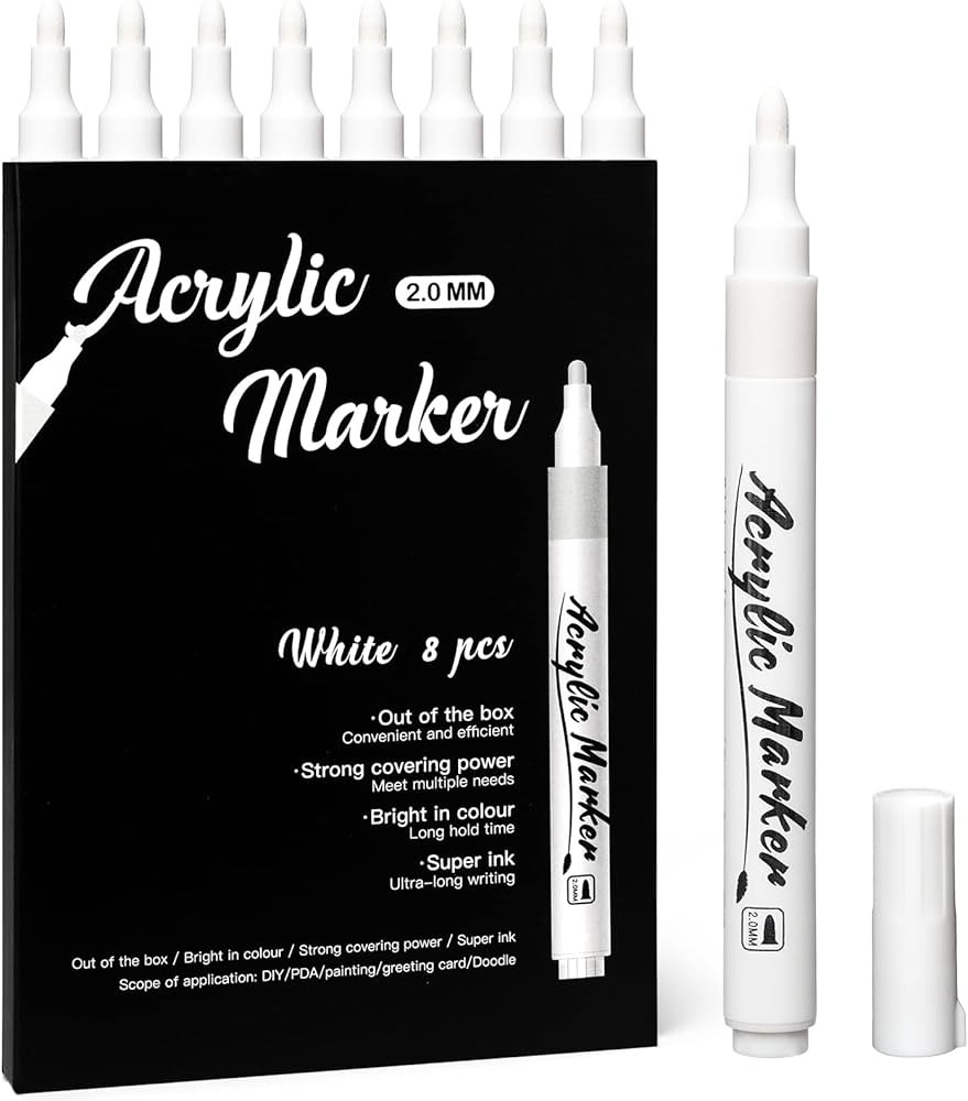 White Markers Pen, 8 Pack Paint Pens, Fine Tip Acrylic White Permanent Markers for Sketching, Dra... | Amazon (US)