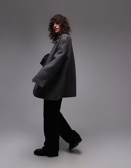 Topshop brushed wool mix blazer coat in gray | ASOS (Global)