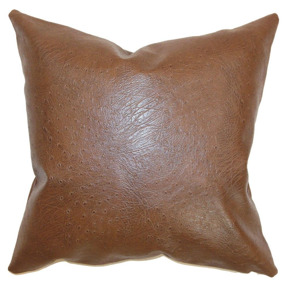 Brown Faux Leather Square Throw Pillow (18""x18"") - The Pillow Collection, Carrot Stick | Target