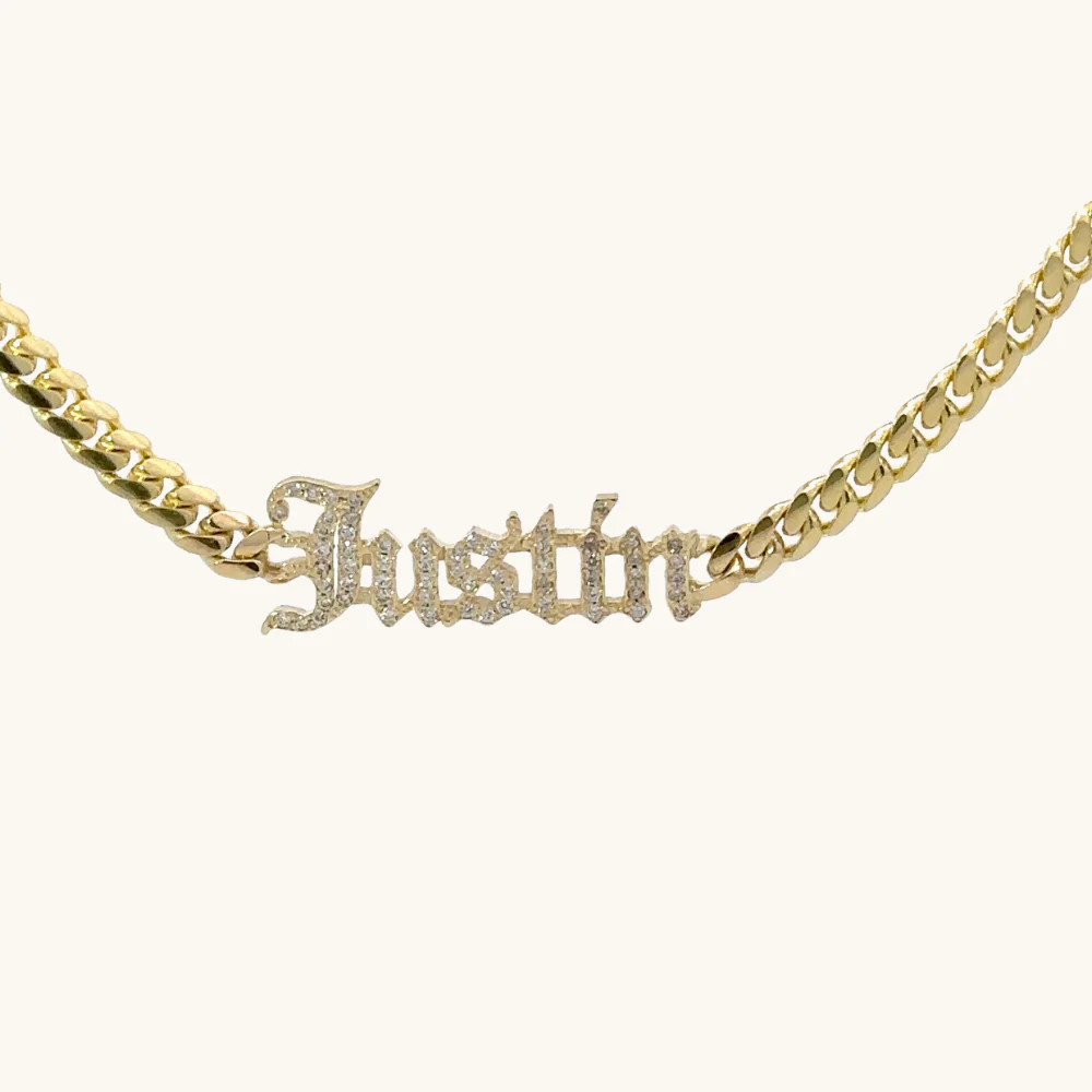 Diamond Old English Cuban Chain Name Necklace | Happy Jewelers