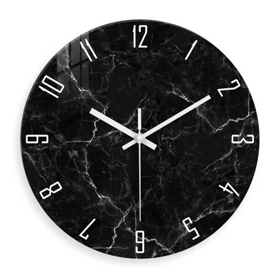 Black Minimalist Wall Clocks For Living Room Glass Marble Pattern Wall Clocks Battery Operated 12 Inch Abstract Wall Clock Non Ticking | Wayfair North America