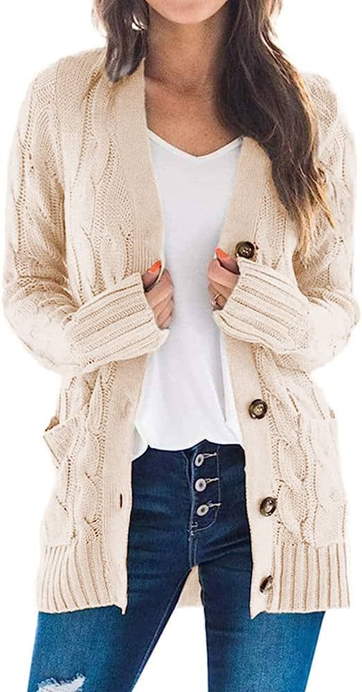 PRETTYGARDEN Women's Open Front Cardigan Sweaters Fashion Button Down Cable Kint Chunky Outwear W... | Amazon (US)