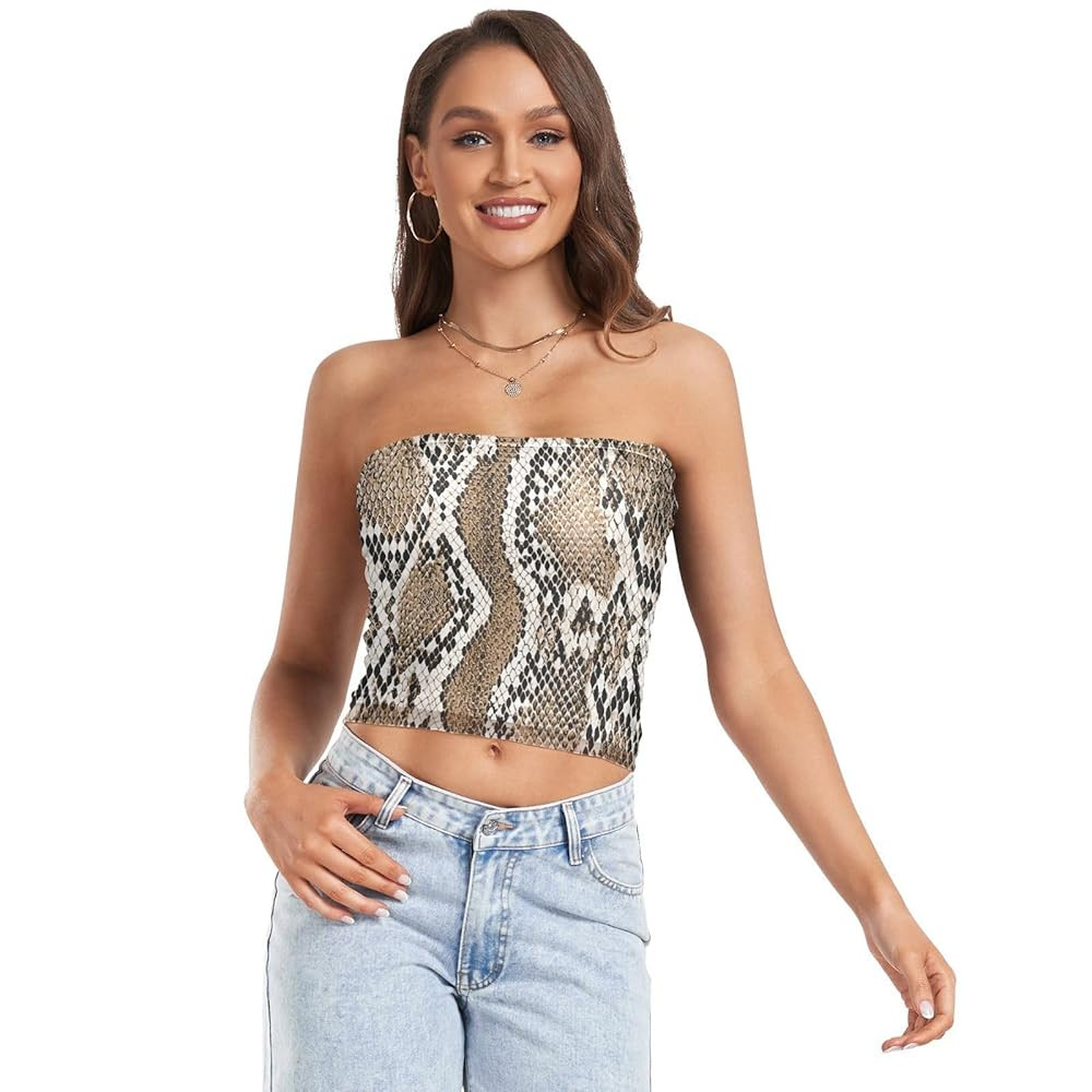susiyo Women Tube Tops Snakeskin Sexy Strapless Tube Top Basic Sleeveless Bandeau Crop Tops | Amazon (US)