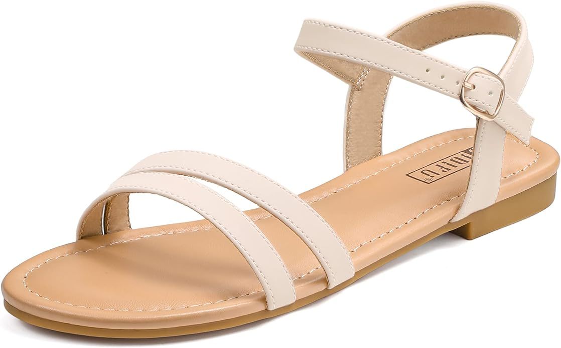 IDIFU Women's Flat Sandals Dressy Summer Strappy Sandals Open Toe Slingback Ankle Strap Dress San... | Amazon (US)