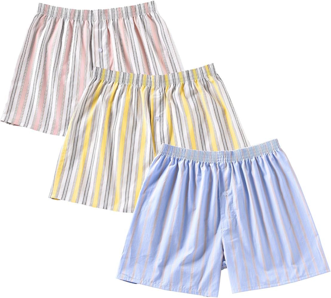 Mens Loose Boxers 100% Cotton Short Inseam Boxer Shorts Sleep Pajamas Multipacks | Amazon (US)