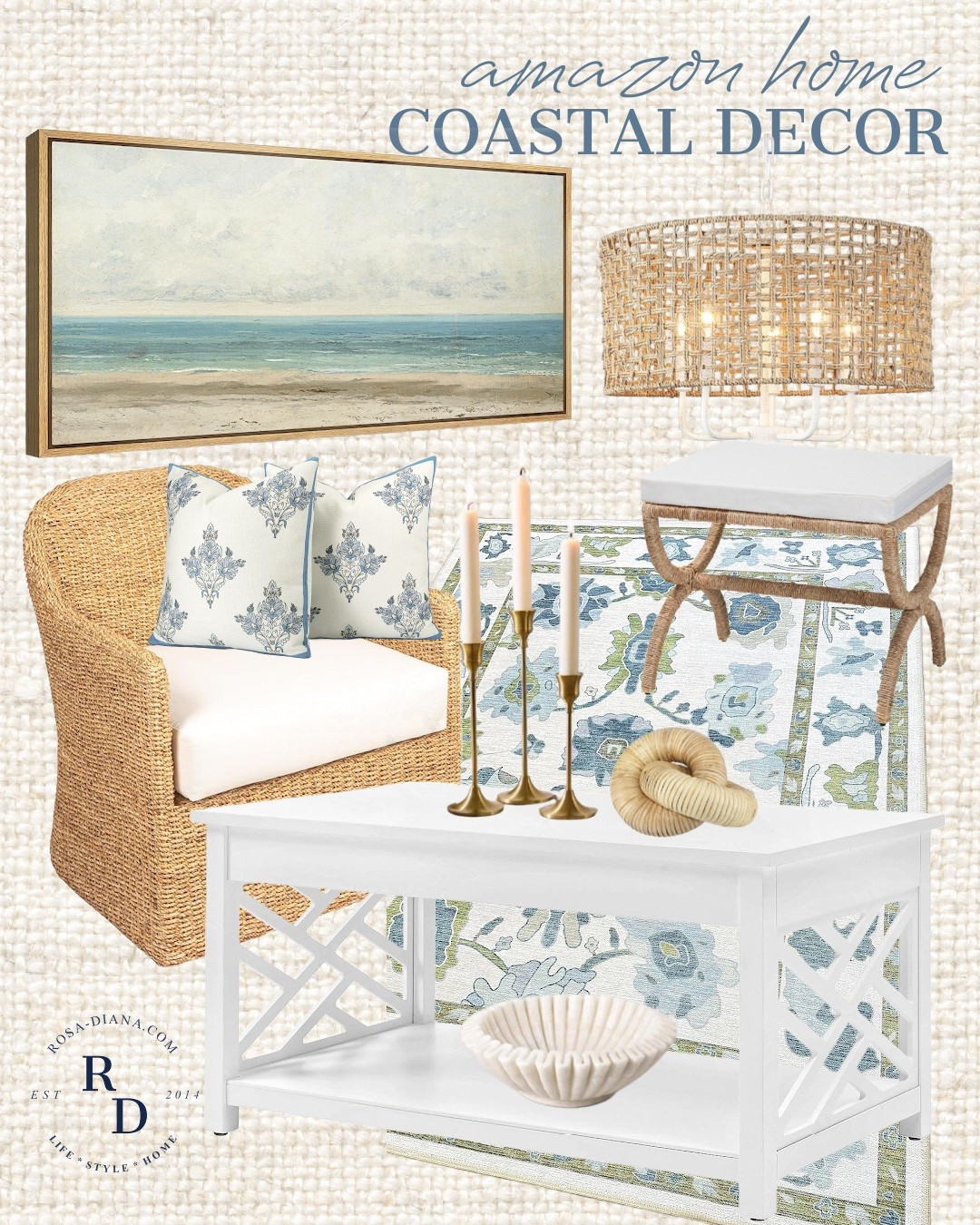 Rosa Diana  preppy style and coastal grandmother aesthetic home decor. entryway, family room, framed art, coastal rug, affordable, home, decor, pillow, coffee table, candle holderr

#LTKHome #LTKSeasonal #LTKSaleAlert
