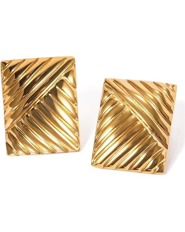 Chunky Gold Vintage Square Statement Earrings House Of Hunter | Amazon (US)