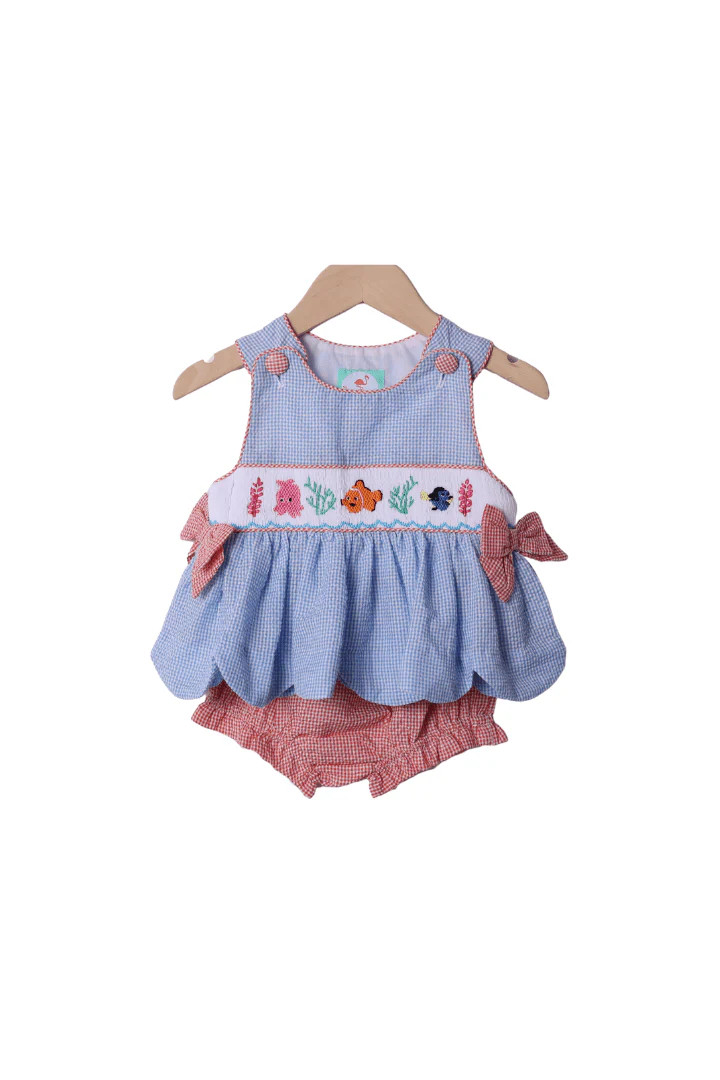 Smocked Sea Friends Seersucker Bloomer Set | The Smocked Flamingo