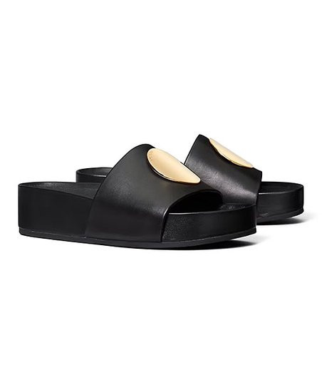 Tory Burch Perfect Black Patos Leather Platform Slide - Women | Zulily