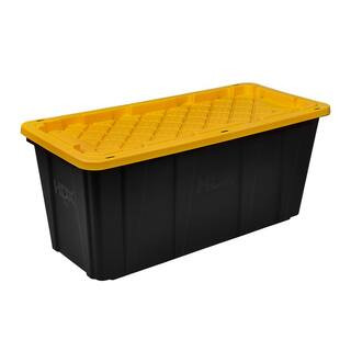 57 Gal. Tough Storage Tote in Black with Yellow Lid | The Home Depot