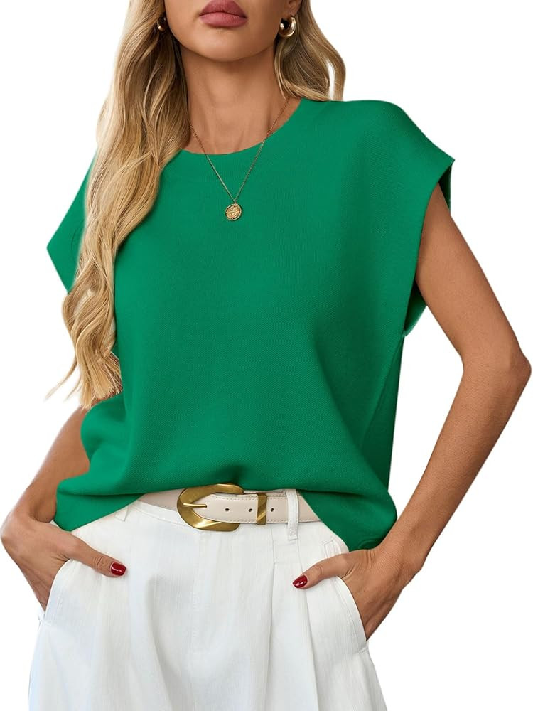 Womens Sleeveless Sweater Vest Crewneck Cap Sleeve Knit Tops Trendy Summer Fall Business Casual S... | Amazon (US)