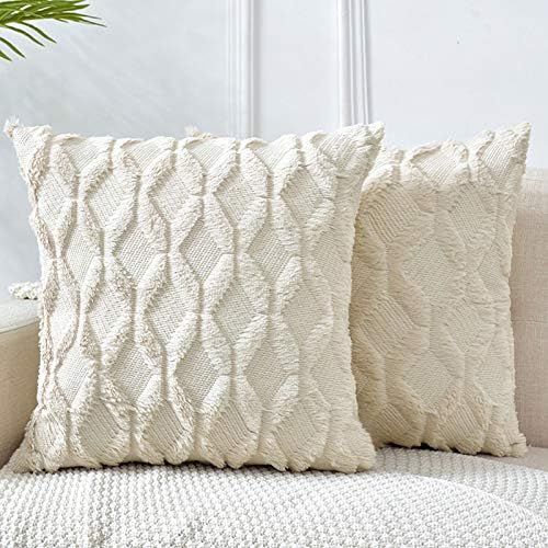 LHKIS Throw Pillow Covers 20x20, Cream-Coloured Decorative Boho Pillow Case Cushion Cover with Ve... | Amazon (US)