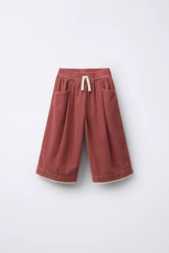 CORDUROY PANTS WITH CONTRASTING LACE TRIM | Zara US