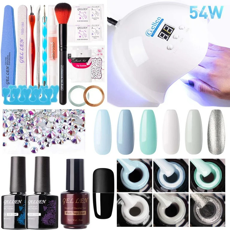 Gellen Gel Nail Polish Starter Kit - Upgraded 54W UV/LED Nail Lamp 6 Gel Nail Colors | Walmart (US)