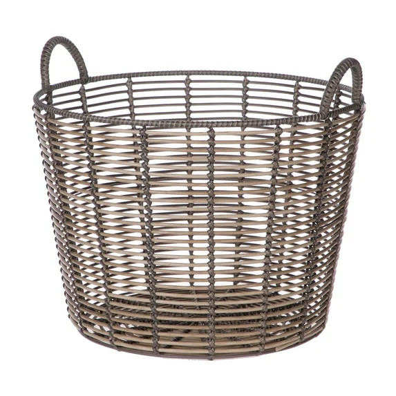 Better Homes & Gardens Extra Large Round Poly Rattan Decorative Storage Basket with Handles, 18.7... | Walmart (US)