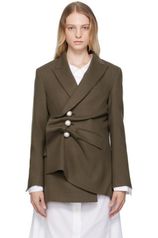 Khaki Draped Blazer | SSENSE