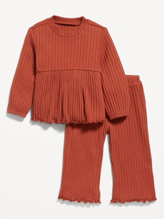 Rib-Knit Peplum Top &amp; Wide-Leg Pants Set for Baby | Old Navy (US)