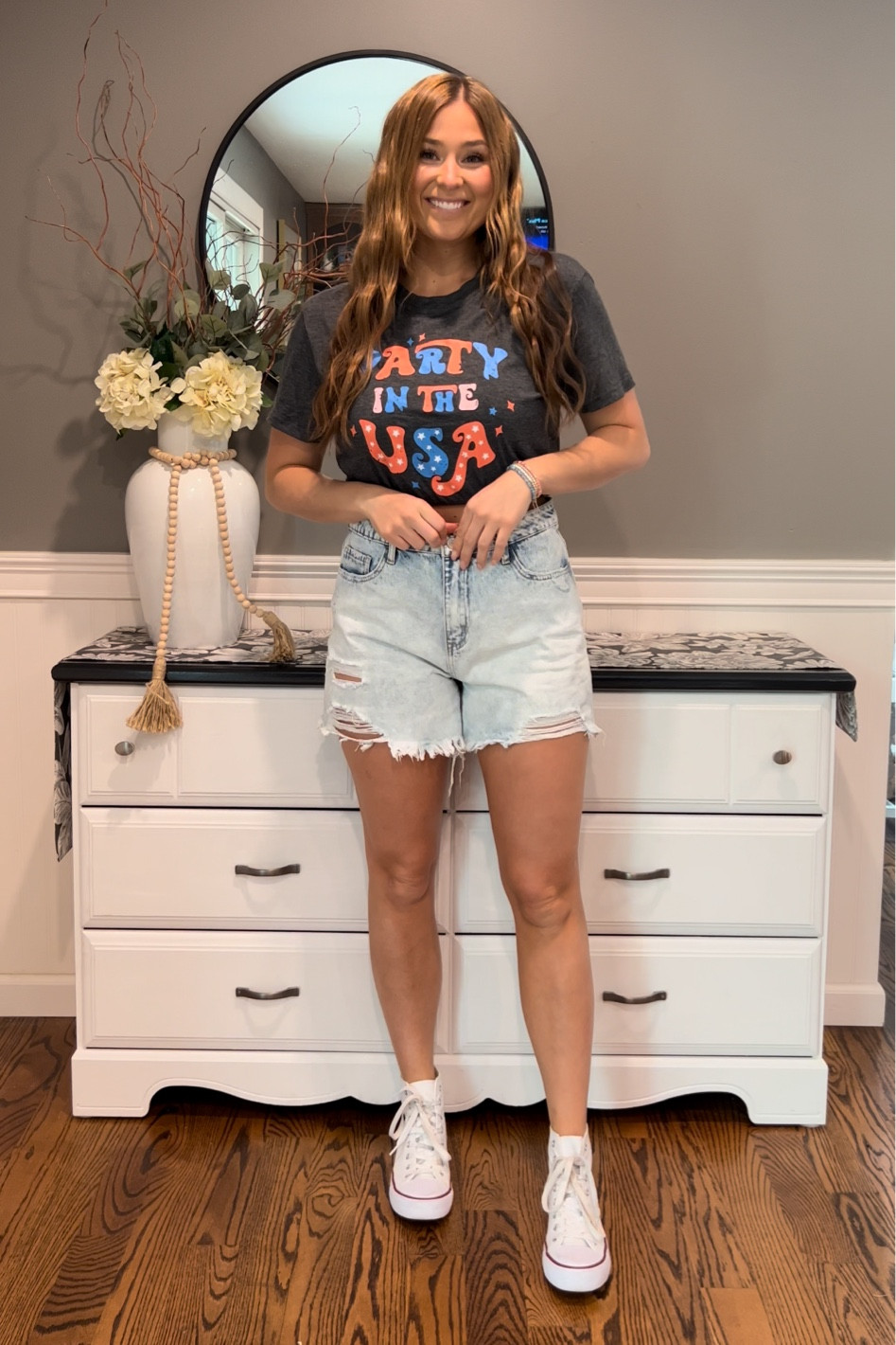 memorial day outfit idea! party in the usa graphic tee fits true to size 🤍

#LTKunder50 #LTKSeasonal