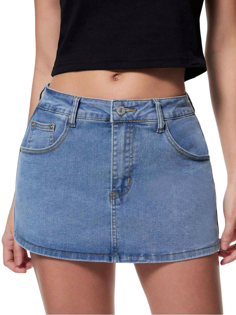 EMMIOL Women's Stretchy Mid-Waist Mini Denim Skort Skirt Y2K Vintage Casual Jean Skirt with Pocke... | Walmart (US)