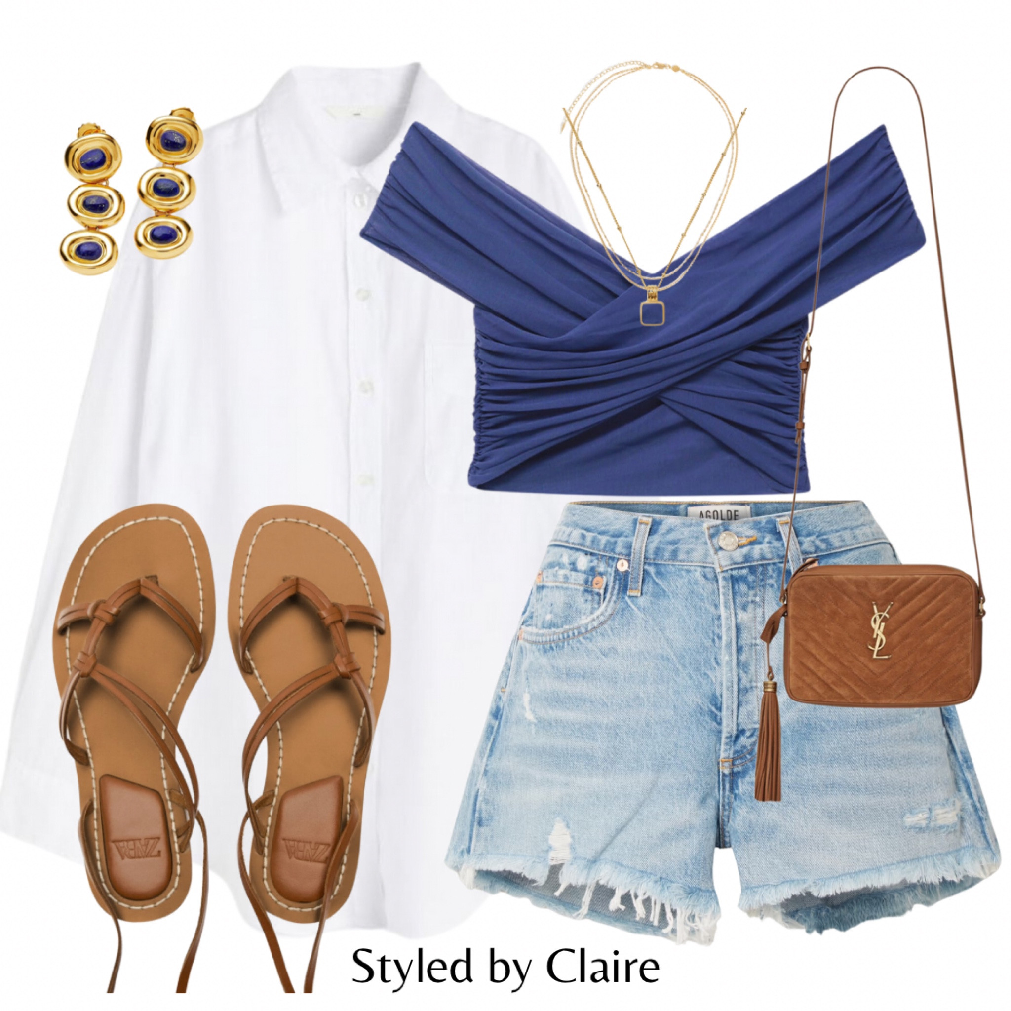 Brunch with the girls🍸🥐
Tags: white linen oversized shirt, brown sandals, high waisted denim shorts, gold jewelry, blue mesh shoulder top. Fashion spring summer holiday inspo outfit ideas casual chic date night 

#LTKSeasonal #LTKstyletip #LTKshoecrush