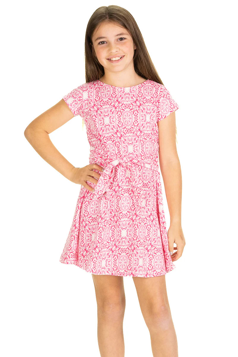 Girls Athena Dress in Raspberry Medallion | Duffield Lane