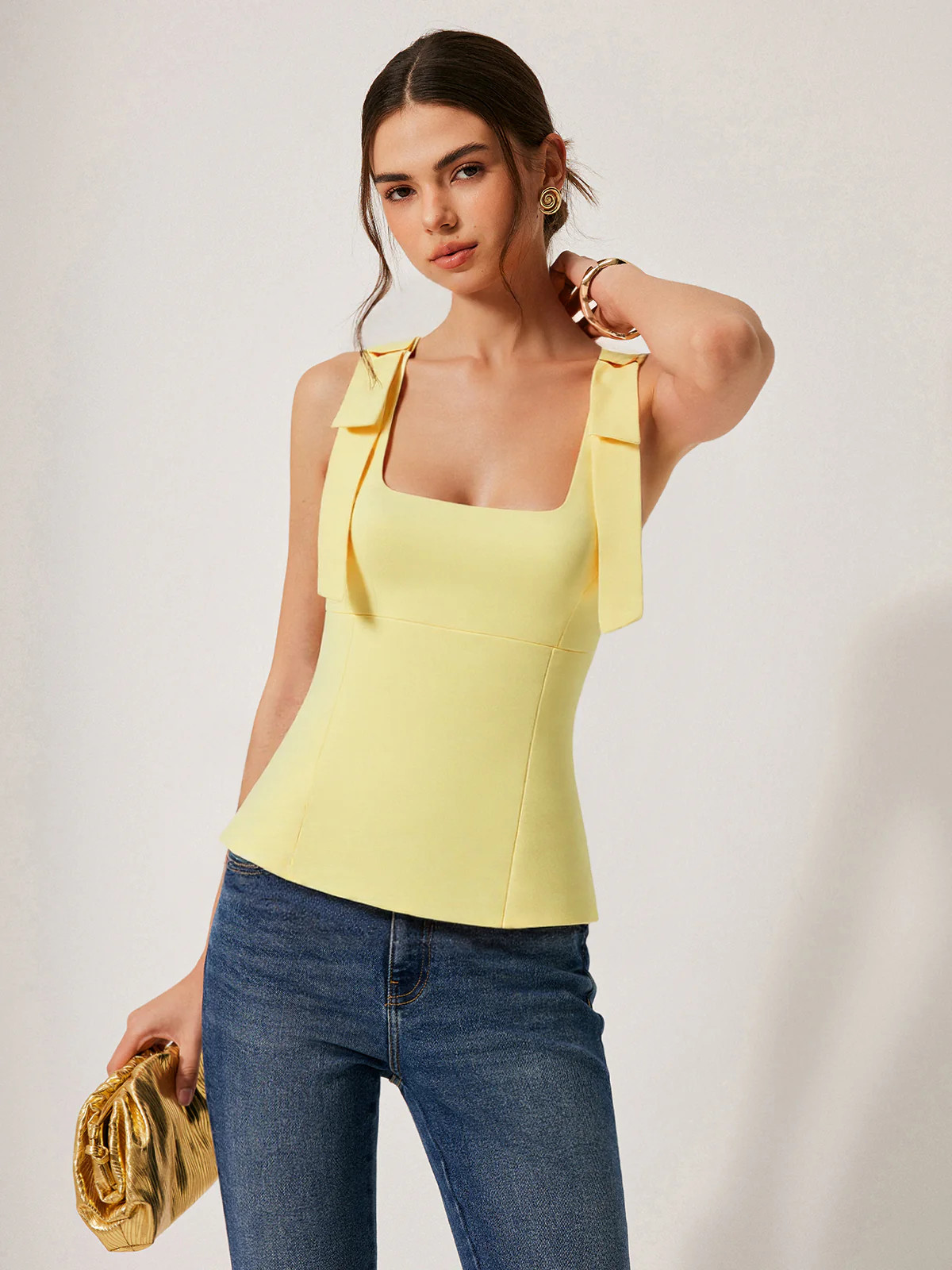 Bow-Tie Strap Waist-Cinching Top | Commense