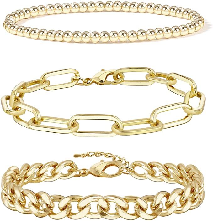 CONRAN KREMIX Women's 14K Nickel Bracelet, Dainty Link Paperclip Stake Adjustable Layered Metal S... | Amazon (US)