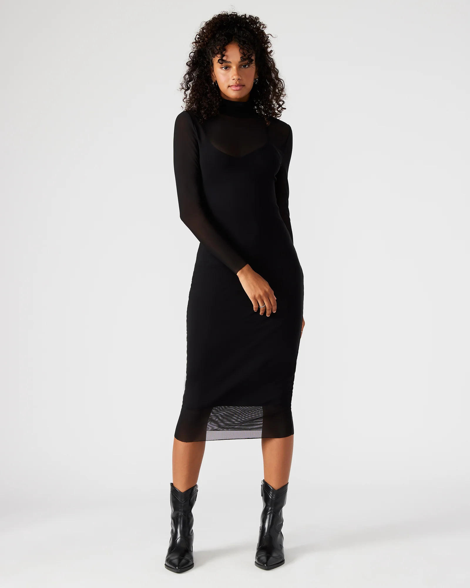 VIVIENNE Black Women's Mock Neck Midi Dress | Steve Madden (US)