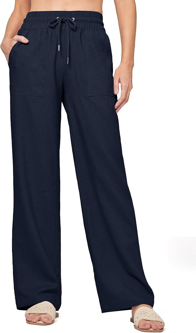 Willit Women Linen Pants Wide Leg Casual Palazzo Pants Cotton Linen Lounge Beach Summer Pants wit... | Amazon (US)
