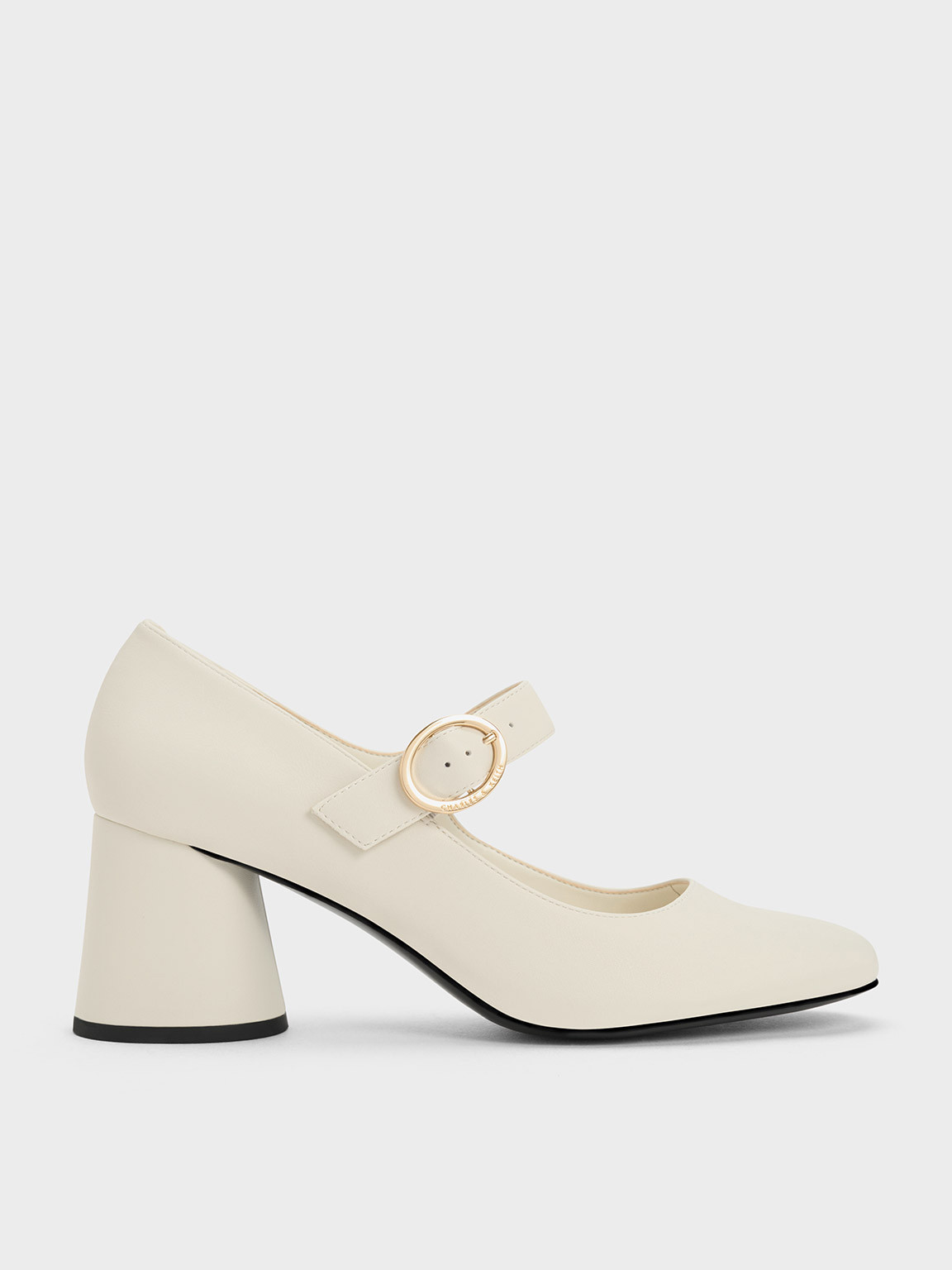 Cylindrical Block Heel Mary Janes
 - Chalk | Charles & Keith UK