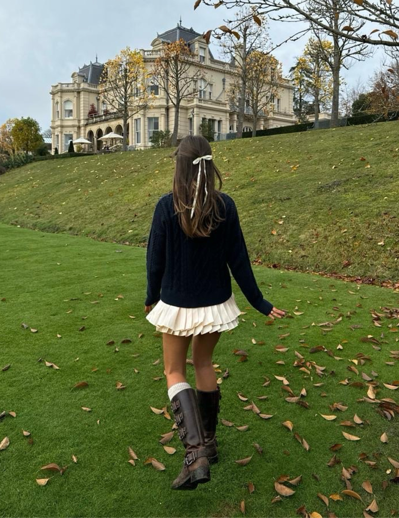 Abercrombie and fitch, House of cb, Selfridges, Nasty gal, transitional style, transitional outfit, autumn fashion, winter outfit, winter fashion, winter wardrobe, oversized jumper, navy jumper, white skirt, pleated mini skirt, knee high boots, riding boots, hair bow, brown boots, winter outfit ideas, style inspiration 

#LTKstyletip #LTKSeasonal #LTKeurope