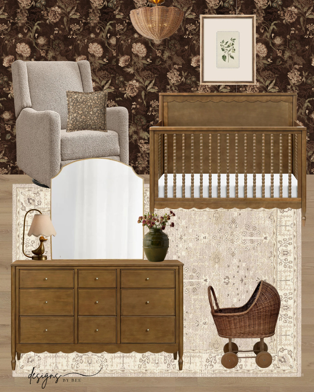 #DesignsByBee #NurseryDesign #GrandmillennialStyle #MoodyNursery #TraditionalNursery #InteriorDesign #VintageNursery #NurseryInspo #ModernTransitional 

 #LTKHome #LTKBaby #LTKKids