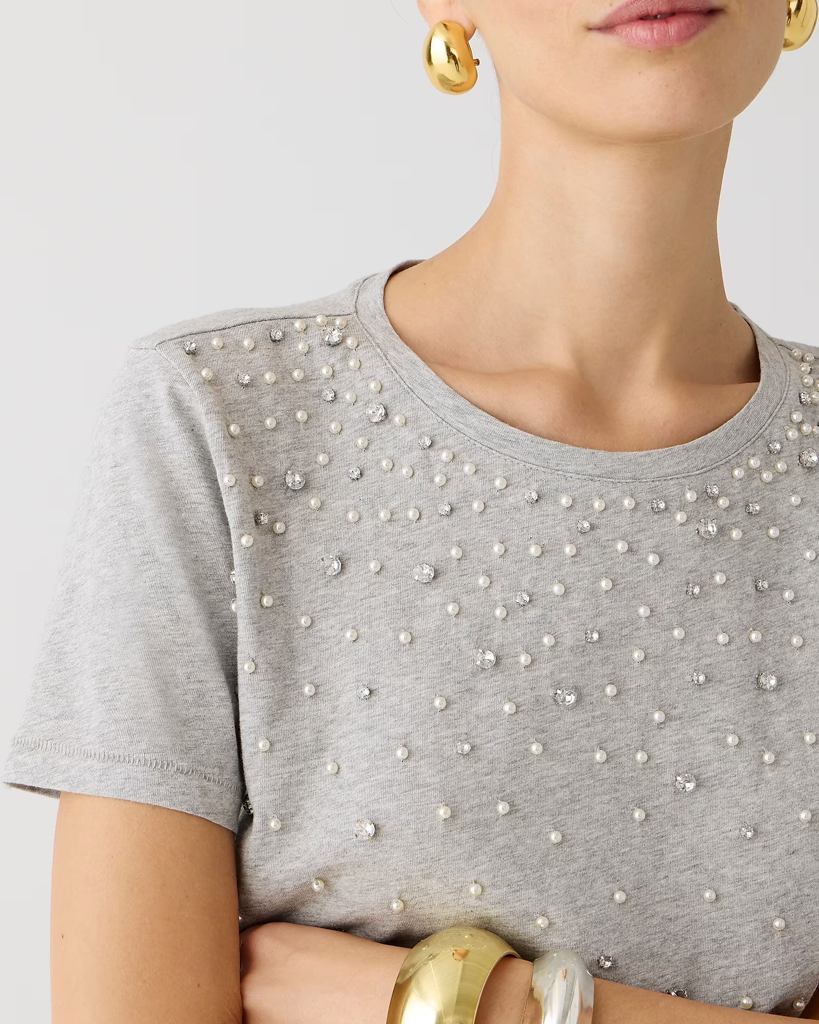 Pearl and crystal embellished T-shirt | J.Crew US