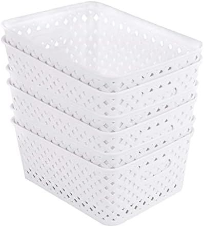 Suwimut 6 Pack Plastic Storage Baskets, White Storage Bin Organizer Baskets with Handles for Kitc... | Amazon (US)