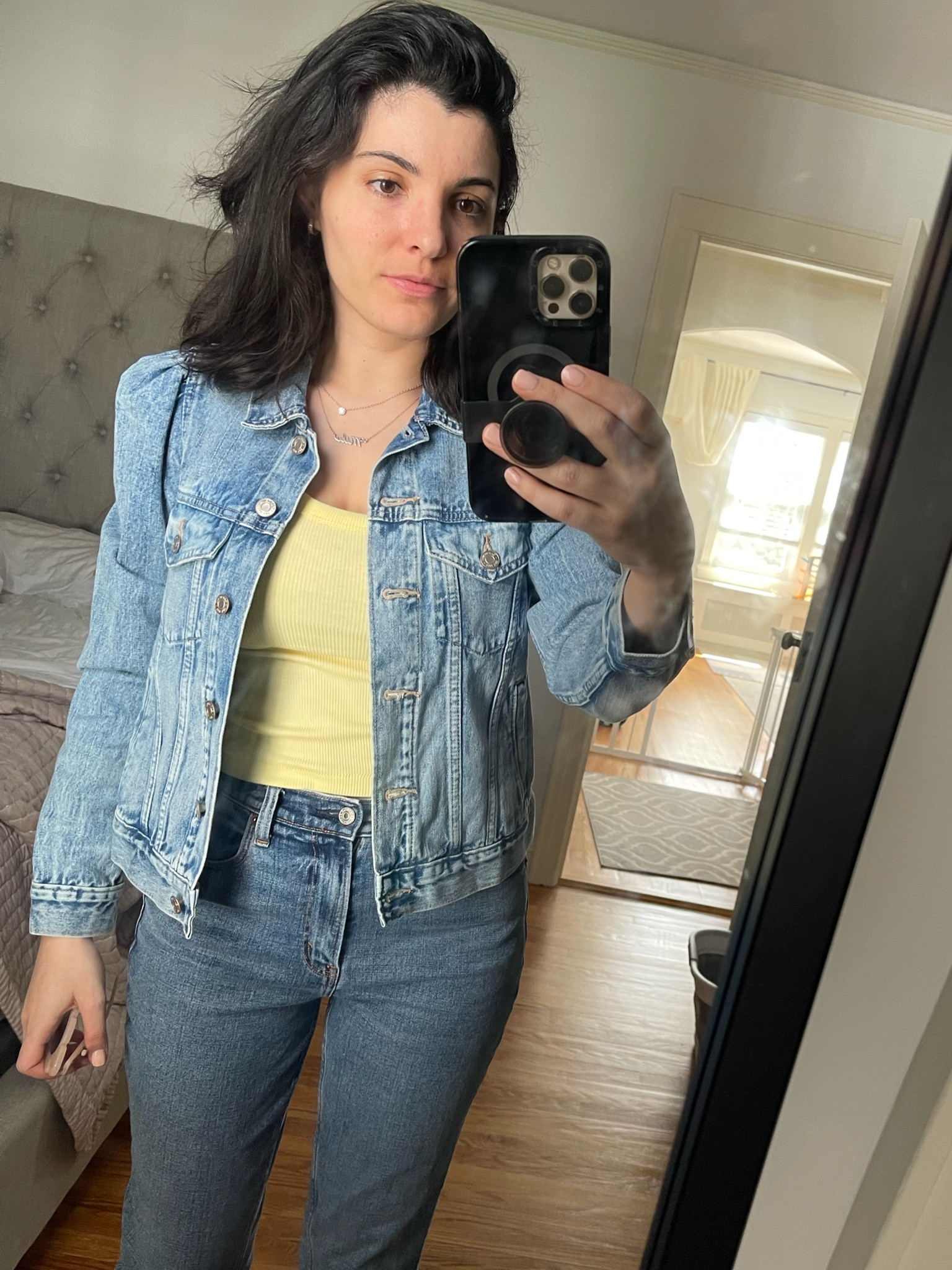 Outfit of the day
Yellow tank top
Puff sleeve denim jacket
Jean jacket
Gap factory
Jeans
Spring outfit
Vacation outfit
Date night outfit
Travel outfit

#LTKfindsunder100 #LTKstyletip #LTKfindsunder50